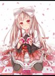  alternate_costume bad_id bad_pixiv_id black_legwear checkered checkered_floor dabadhi fujiwara_no_mokou hair_ribbon highres letterboxed long_hair pantyhose petals red_eyes ribbon solo touhou very_long_hair white_hair 