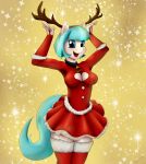  anthro anthrofied breasts christmas cleavage clothed clothing coco_pommel_(mlp) collar female friendship_is_magic glitter gloves happy holidays horn legwear looking_at_viewer my_little_pony open_mouth shamziwhite smile solo standing stockings thigh_highs 