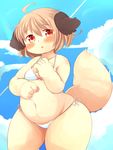  big_thighs bikini blush canine chubby clothed clothing cloud clouds female human looking_at_viewer mammal mcdonnell-douglas overweight skimpy solo standing swimsuit thick_thighs 