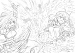  character_request copyright_request explosion greyscale highres isedaichi_ken monochrome multiple_girls sketch 