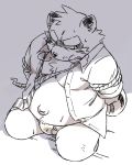  2016 anthro blush bottomless bound briefs bulge canid canine clothed clothing diru11 kneeling male mammal moobs navel necktie on_ground open_shirt panting partially_clothed raccoon_dog rope shirt simple_background solo tanuki tighty_whities underwear 