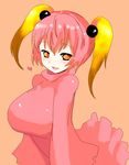  1girl breasts character_request colibri final_fantasy final_fantasy_xi han64 han_(jackpot) highres large_breasts multicolored_hair personification pink_hair smile solo square_enix turtleneck twintails 