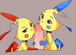 artist_request b-intend bestiality bisexual blowjob bunny double_fellatio eye_contact fellatio female first_person_view helping_hand holding_head human interspecies licking male male_focus mammal minun nintendo oral oral_sex penis plusle pok&#233;mon pok&#233;philia pokemon precum rabbit sex size_difference sucking teamwork video_games 