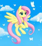 blue_eyes butterflies butterfly cloud clouds cute cutie_mark equine female feral fluttershy_(mlp) flying friendship_is_magic hair hasbro horse insect mammal my_little_pony pegasus pink_hair sky solo unknown_artist wings 