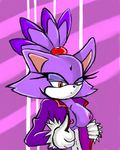  blaze_the_cat breasts cat clothing feline female hair half-closed_eyes mammal navel nipples open_shirt orange_eyes purple purple_body purple_clothing purple_hair sega shirt solo sonic_(series) unknown_artist 