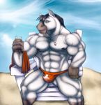  anthro beach biceps big_muscles blue_eyes bulge chair drink equine horse knuxlight lifeguard male mammal muscles necklace nipples ocean pecs pose sea seaside sitting solo speedo sweat swimsuit toned topless towel vein water whistle 