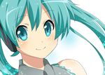  aqua_eyes aqua_hair bad_id bad_pixiv_id bare_shoulders closed_mouth face hatsune_miku headphones long_hair portrait sakuraba_hinano smile solo tareme twintails vocaloid 