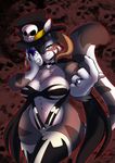 anthro blush bone chalo clothed clothing death demon female hat horn hybrid mask ring skimpy skull smile solo thick_thighs unconvincing_armor unconvincing_armour wide_hips 