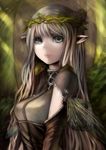  akubi_(fyfy) bad_id bad_pixiv_id blue_eyes brown_hair dragon elf fantasy head_wreath highres insect_wings lips long_hair original pointy_ears solo wings 