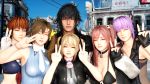  ayane_(doa) crossover dead_or_alive dead_or_alive_5 final_fantasy final_fantasy_xv honoka_(doa) kasumi_(doa) marie_rose misaki_(doa) noctis_lucis_caelum smile 