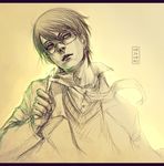  black_hair glasses green_eyes hands itoshiki_mikoto labcoat looking_at_viewer male_focus mezamero necktie sayonara_zetsubou_sensei scalpel sketch solo spot_color 