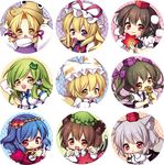  animal_ears arms_up bad_id bad_pixiv_id blonde_hair blue_hair blush brown_hair cat_ears cat_tail cellphone chen detached_sleeves dog_ears dog_tail fan fox_tail frog gohei green_hair hair_ribbon hairband hands_in_opposite_sleeves hat himekaidou_hatate inubashiri_momiji kochiya_sanae leaf long_hair masaru.jp moriya_suwako multiple_girls phone purple_eyes red_eyes ribbon shameimaru_aya short_hair silver_hair smile tail tokin_hat touhou twintails yakumo_ran yakumo_yukari yasaka_kanako yellow_eyes 