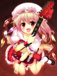  blush electric_guitar fang flandre_scarlet guitar instrument kneeling mary_janes open_mouth pikazo shoes solo touhou 