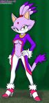  amber_eyes areola blaze_the_cat breasts cat feline female green_background hand_on_hip high_heels leggings legwear looking_at_viewer mammal midriff plain_background pubes pubic_hair sega solo sonic_(series) tail under_boob vkyrie 