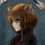  akubi_(fyfy) androgynous animal_ears blue_eyes brown_hair cat_ears face hunter_x_hunter lips neferpitou portrait profile rain shaiapouf short_hair solo_focus umbrella water wet 