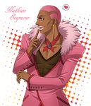  bad_id bad_pixiv_id dark_skin dark_skinned_male earrings eyelashes fabulous fingernails fur_trim heart jewelry lips lunarclinic male_focus nathan_seymour pink_eyes pink_hair ring solo spoken_heart tiger_&amp;_bunny 