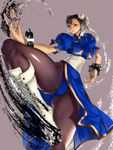  bad_id bad_pixiv_id boots brown_eyes brown_hair bun_cover chinese_clothes chun-li double_bun earrings highres jewelry kazakami_yuu legs long_legs pantyhose pelvic_curtain sash short_hair solo street_fighter street_fighter_iv_(series) thighs 