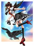  bad_id bad_pixiv_id bird camera crow full_body geta hat looking_at_viewer ootsuki_wataru pointy_ears shameimaru_aya solo tengu-geta tokin_hat touhou wings 