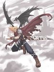  armor blonde_hair blue_eyes boots buster_sword cape cloud_strife demon_wings final_fantasy final_fantasy_vii gloves kingdom_hearts magi male_focus solo sword torn_clothes weapon wings 