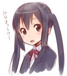  black_hair blush brown_eyes face ha-ru k-on! long_hair nakano_azusa neck_ribbon red_ribbon ribbon school_uniform solo twintails 