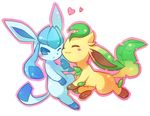  gen_4_pokemon glaceon heart kuo leafeon no_humans one_eye_closed pokemon pokemon_(creature) 