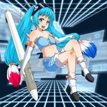  bandaid blue_eyes blue_hair fingerless_gloves gloves highres legs long_hair pixiv pixiv-tan ryou@ryou solo stylus 