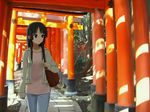  akiyama_mio bag black_eyes black_hair haru_(d) highres hime_cut jacket k-on! long_hair solo torii tree 