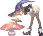  bad_id bad_pixiv_id blonde_hair bloomers blush hat kima magic mushroom original pantyhose purple_eyes short_hair solo star underwear witch witch_hat 