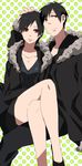  1girl bad_id bad_pixiv_id black_dress black_hair breasts cleavage coat dress durarara!! genderswap genderswap_(mtf) large_breasts orihara_izaya red_eyes short_hair tsuneyasu 