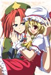  blonde_hair blue_eyes flandre_scarlet hong_meiling lozelia multiple_girls red_eyes red_hair touhou 