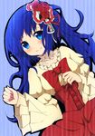  blue_eyes blue_hair dress flower frills furudo_erika hair_ornament highres nemu_(nebusokugimi) ribbon solo umineko_no_naku_koro_ni 
