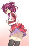  back_bow bow cheria_barnes mayachi_(amuriya) panties pantyshot purple_eyes purple_skirt red_hair skirt solo tales_of_(series) tales_of_graces thighhighs two_side_up underwear upskirt 