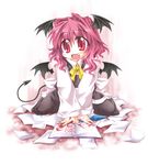  bad_id bad_pixiv_id bat_wings book fang head_wings koakuma mumumu red_eyes red_hair short_hair solo tail touhou wings 