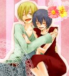  1girl black_hair blonde_hair btspeed8 closed_eyes couple dress durarara!! hetero holding kida_masaomi mikajima_saki short_hair smile 