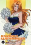  bleach blonde_hair blue_eyes breasts cheerleader large_breasts matsumoto_rangiku mole mole_under_mouth official_art orange_hair pom_poms skirt smile solo tan 