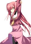  arms_up brown_eyes hairband hayate_no_gotoku! highres katsura_hinagiku kuwashima_rein long_hair one_eye_closed pink_hair school_uniform serafuku solo thighhighs 