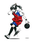  ahoge alternate_costume alternate_hairstyle axis_powers_hetalia basketball full_body jersey ponytail ruby20516 running shoes short_sleeves shorts simple_background sneakers solo sport taiwan_(hetalia) wristband 