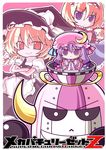  :&lt; alice_margatroid angeltype blonde_hair blue_eyes crossed_arms doujinshi english hat highres horns kirisame_marisa megamari multiple_girls patchouli_knowledge purple_eyes purple_hair ribbon robot shanghai_doll smile touhou witch_hat yellow_eyes |_| 