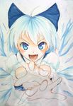  blue_eyes blue_hair bow cirno foreshortening hair_bow m-shiganai marker_(medium) millipen_(medium) solo touhou traditional_media wings 