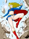  1girl blonde_hair blue_eyes boots cape dc_comics erect_nipples female ffnf kryptonian long_hair midriff miniskirt noq open_mouth panties red_shoes shoes skirt solo supergirl superman_(series) tank_top tanktop underwear upskirt white_panties 