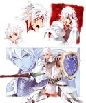  armor blood blood_on_face buront elf elvaan final_fantasy final_fantasy_xi gauntlets hand_over_face male_focus pointy_ears red_eyes shield silver_hair sumi_keiichi sword weapon younger 