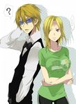  1boy 1girl ? ageha bad_id bad_pixiv_id blonde_hair bow bowtie breasts durarara!! heiwajima_shizuo large_breasts sunglasses vorona 