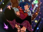  blue_hair red_eyes rope seiryouinryousui short_hair solo touhou yasaka_kanako 