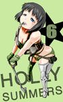  1girl bikini black_hair blue_eyes breasts cleavage female full_body gloves grasshopper_manufacture holly_summers marimo_(ankokumarimo) marimo_(pixiv140263) no_more_heroes short_hair shovel solo swimsuit thigh-highs thighhighs worktool 