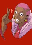  dark_skin dark_skinned_male earrings eyelashes fingernails fur_trim heart jewelry kikuyarou male_focus nathan_seymour pink_eyes pink_hair simple_background solo tiger_&amp;_bunny upper_body 