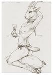  anthro beverage butt caprine choker crossdressing ecmajor girly goat greyscale hooves horn jayjay knuddelbock lace looking_at_viewer male mammal monochrome panties pillow plain_background pose realistic solo tail underwear white_background wine 