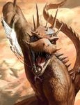  blood brunalli dragon horn male open_mouth photorealism polearm ryan_wardlow saliva spear spikes tongue 