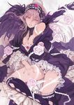  absurdres black_legwear breasts cleavage cyrillic fingernails flower frills gathers headdress highres kneehighs long_hair medium_breasts moruga open_mouth pink_eyes pink_flower pink_hair pink_rose rose rozen_maiden russian solo suigintou thorns too_many too_many_frills white_flower white_rose wings 