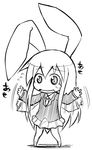  1girl animal_ears bunny_ears female full_body long_hair monochrome necktie open_mouth reisen_udongein_inaba solo standing tears touhou waving_arms 