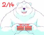  2019 anthro belly blush cute_fangs eyes_closed fur humanoid_hands male mammal overweight overweight_male polar_bear sessa simple_background solo ursid ursine white_background white_fur 